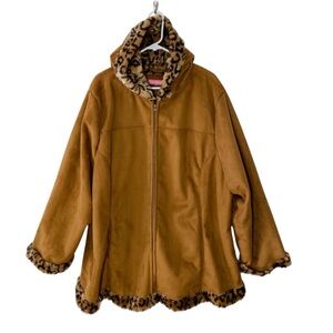 WOMAN WITHIN Faux Suede & Leopard Jacket